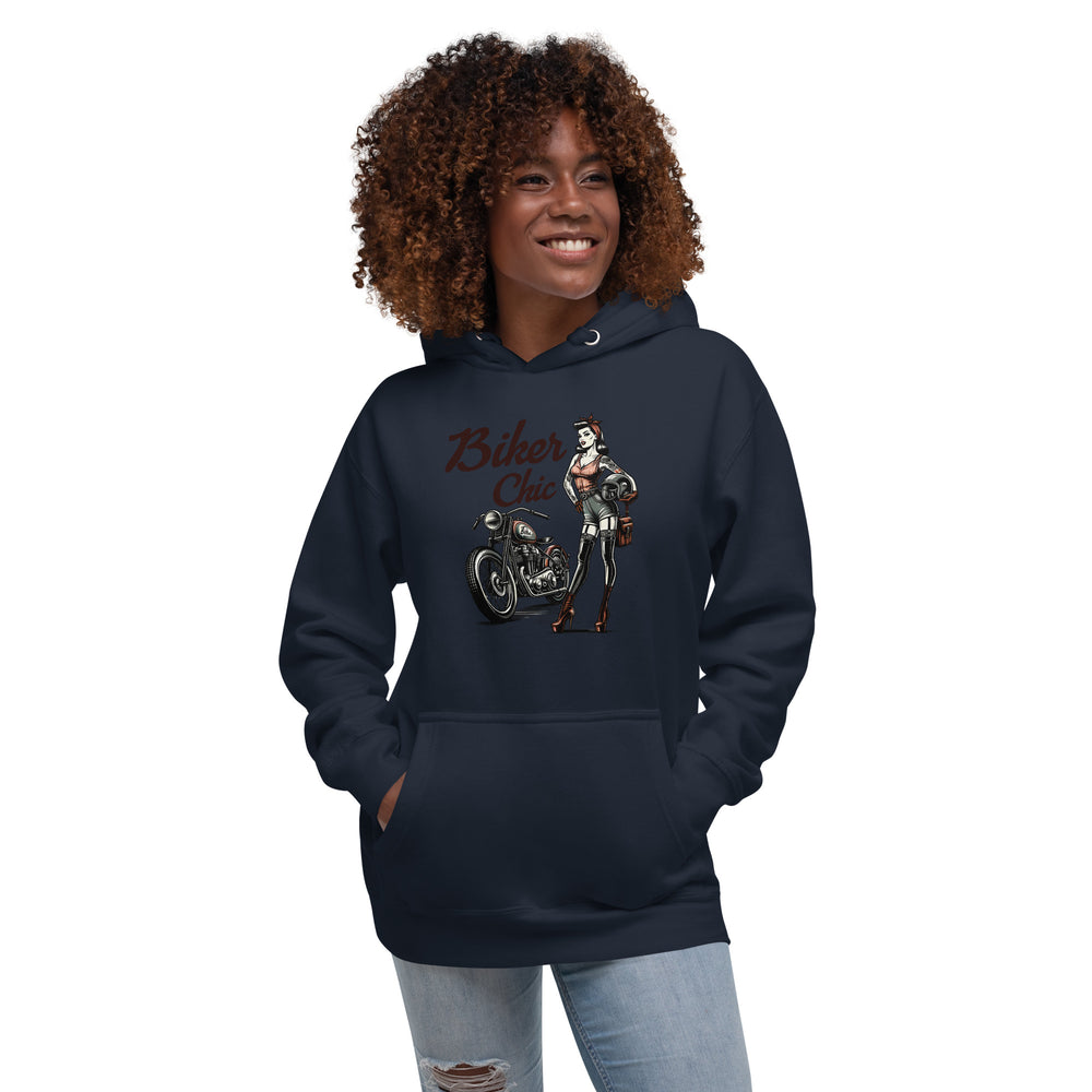 Biker Chic Rebellious Hoodie: Bold Statement Gear for the Adventurous Spirit Unisex Hoodie